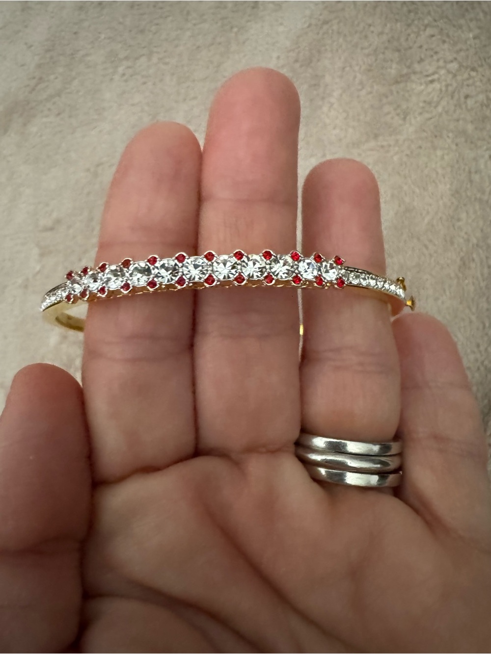 Gold-Tone Bracelet with Clear and Red Crystals